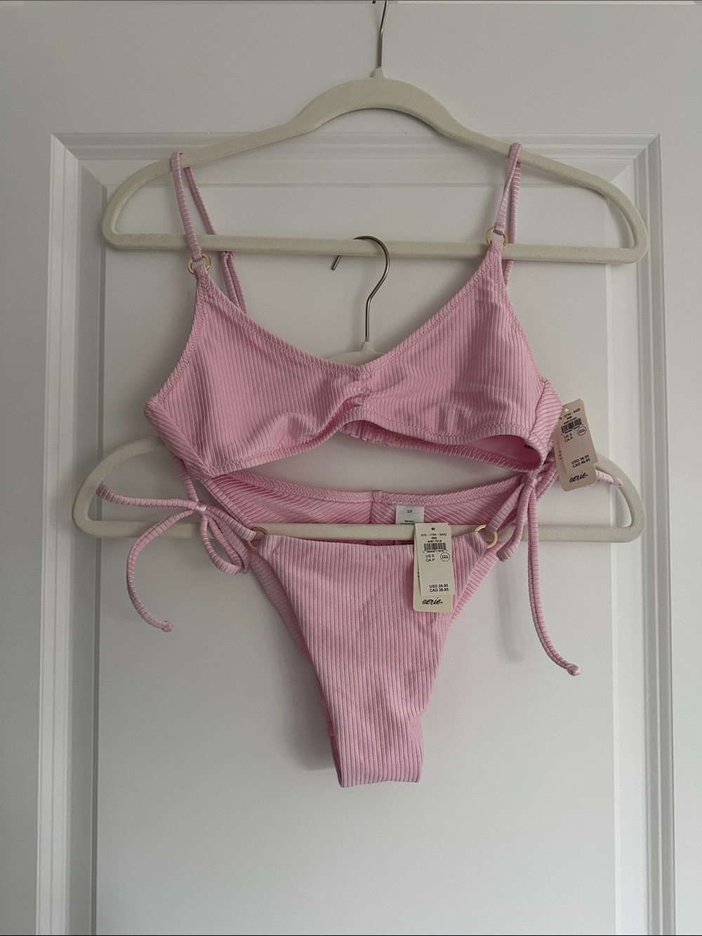 NWOT Aerie Pink Ribbed Bikini